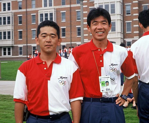 小坂忠広選手（右）と著者。アトランタオリンピックで